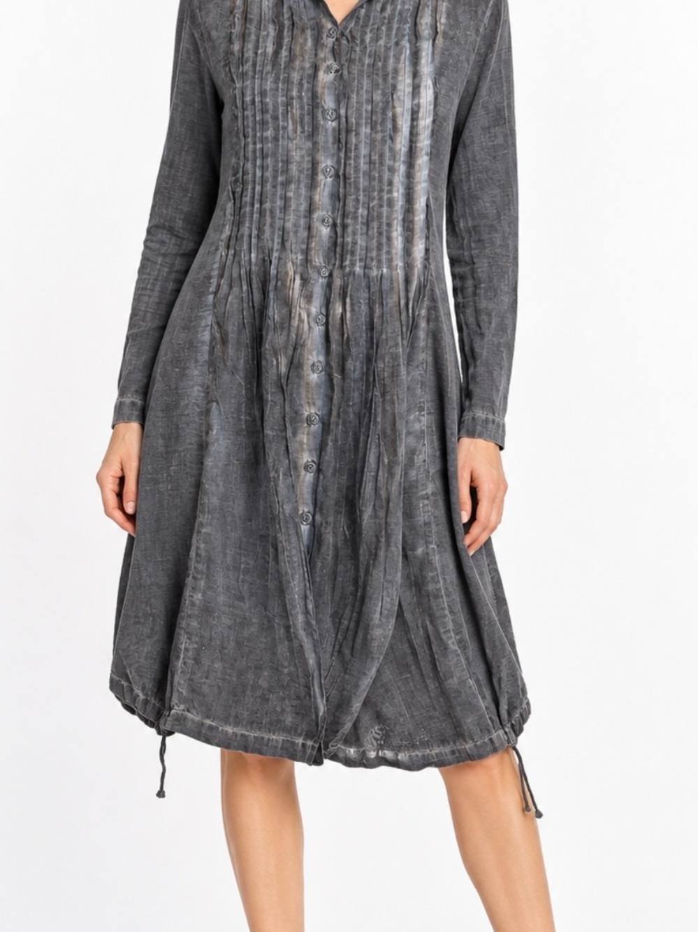 Annette Gortz Gray Cotton Pintuck Bubble Hem Tunic Shirt Dress Size 36